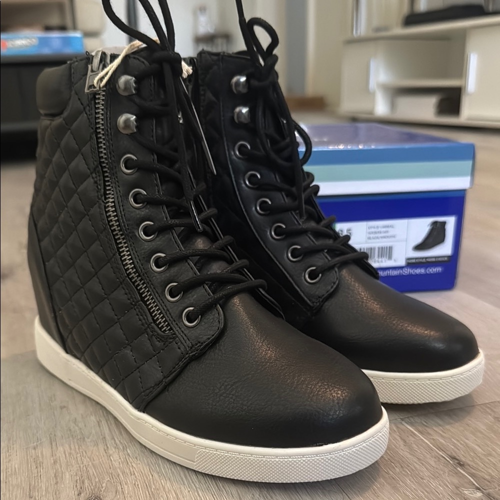 Women's Black Quilted High-Top Sneaker Heels